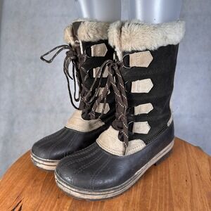 Polar Edge Winter Snow Boots Women Size 9 Brown Suede Faux Fur Good Waterproof